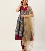 Ethnovogue Ready To Wear Blue Jacquard N Dark Purple Anarkali Suit