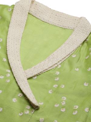Ethnovogue Ready To Wear Green Cotton Foil Printed Narrow Straight Pant Suit 4