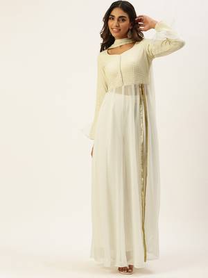 Ethnovogue Ready To Wear White Embroidered Anarkali Suit 1