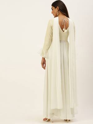 Ethnovogue Ready To Wear White Embroidered Anarkali Suit 2