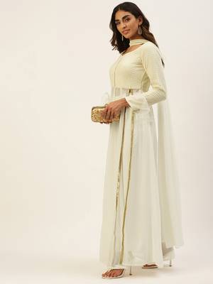 Ethnovogue Ready To Wear White Embroidered Anarkali Suit 3