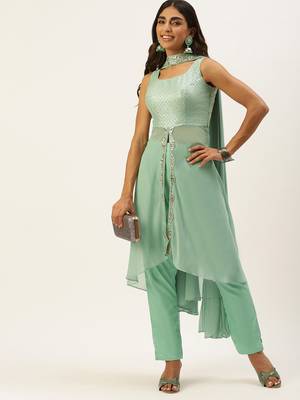 Ethnovogue Ready To Wear Green Net Sequins Salwar Set 1