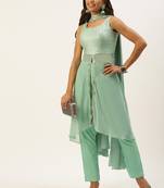 Ethnovogue Ready To Wear Green Net Sequins Salwar Set