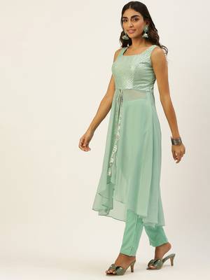 Ethnovogue Ready To Wear Green Net Sequins Salwar Set 3