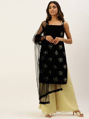 Ethnovogue Ready To Wear Black Embroidered N Beige  Palazzo Set 1