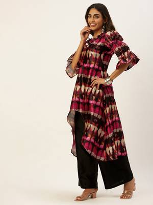 Ethnovogue Ready To Wear Multicolored Print Art Silk Wide Leg Pant Set 3