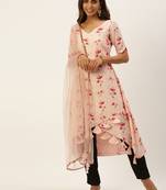 Ethnovogue Ready To Wear Peach Chanderi Modal Satin Straight Pant Suit