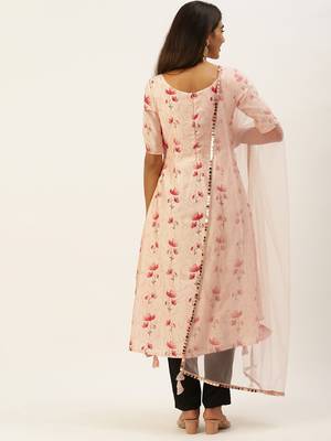 Ethnovogue Ready To Wear Peach Chanderi Modal Satin Straight Pant Suit 2