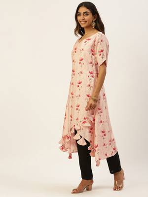 Ethnovogue Ready To Wear Peach Chanderi Modal Satin Straight Pant Suit 3
