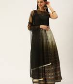 Ethnovogue Ready To Wear Black N Green Taffeta Printed Anarkali Suit