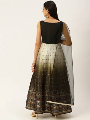 Ethnovogue Ready To Wear Black N Green Taffeta Printed Anarkali Suit 2