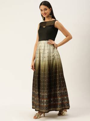 Ethnovogue Ready To Wear Black N Green Taffeta Printed Anarkali Suit 3