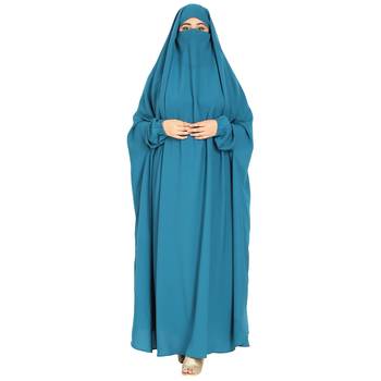 One Piece Jilbab With Adjustable Nose Piece in French Blue Color 1