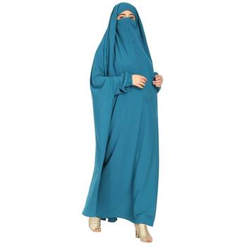 One Piece Jilbab With Adjustable Nose Piece in French Blue Color 2