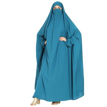 One Piece Jilbab With Adjustable Nose Piece in French Blue Color 3
