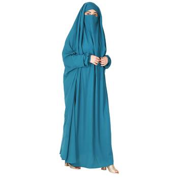 One Piece Jilbab With Adjustable Nose Piece in French Blue Color 4