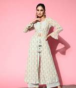 Sea-green printed georgette long-dresses