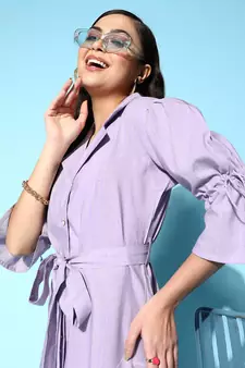 Lavender plain cotton long-dresses