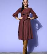 Maroon plain cotton long-dresses