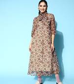 Beige printed cotton long-dresses