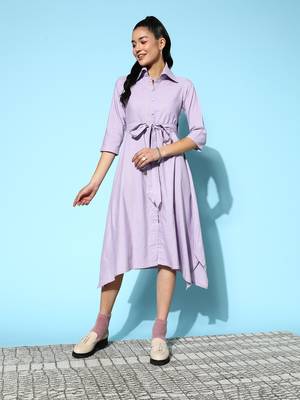 Lavender plain cotton long-dresses 1