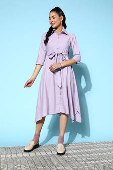Lavender plain cotton long-dresses