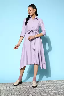 Lavender plain cotton long-dresses