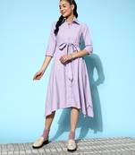 Lavender plain cotton long-dresses
