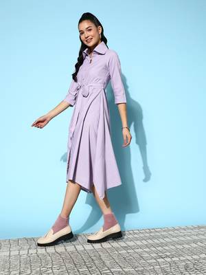 Lavender plain cotton long-dresses 3