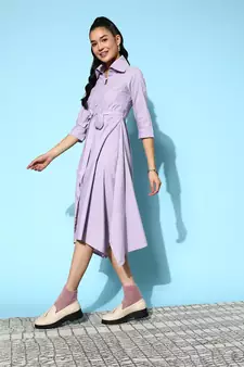 Lavender plain cotton long-dresses