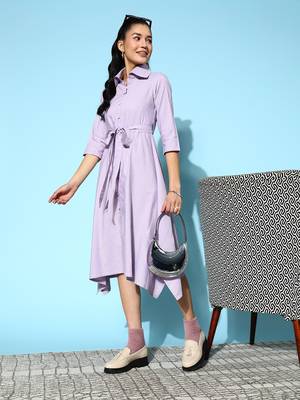 Lavender plain cotton long-dresses 5