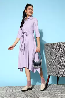 Lavender plain cotton long-dresses