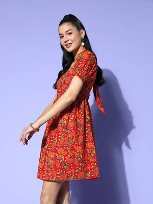 Red printed cotton long-dresses 2