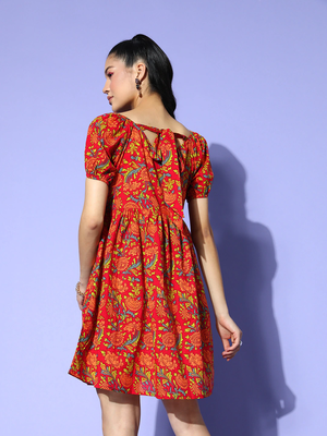 Red printed cotton long-dresses 3