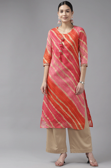Pink printed cotton kurtas-and-kurtis