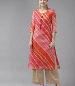 Pink printed cotton kurtas-and-kurtis