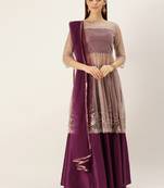 Ethnovogue Ready To Wear Dark Purple N Brown Embroidered Lehenga Set