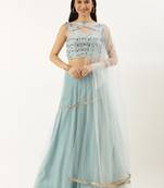 Ethnovogue Ready To Wear Grey N Green Embroidered Layered Lehenga Set