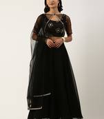 Ethnovogue Ready To Wear Black Chinon Embroidered Lehenga Set