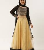 Ethnovogue Ready To Wear Black Georgette Mirror Embroidery Beige Lehenga Set