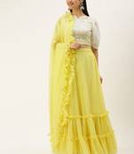 Ethnovogue Ready To Wear White Viscose Embroidered Yellow Lehenga Set