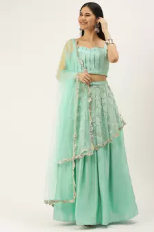 Ethnovogue Ready To Wear Blue Pleated Lehenga Set