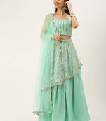 Ethnovogue Ready To Wear Blue Pleated Lehenga Set