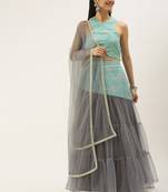Ethnovogue Ready To Wear Multicolored Chinon N Light Grey Net Layered Lehenga Set