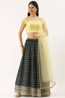 Ethnovogue Ready To Wear Dark Green Georgette Embroidered Lehenga Set