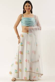 Ethnovogue Ready To Wear Green N Off White Organza Jacquard Lehenga Set