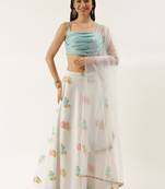 Ethnovogue Ready To Wear Green N Off White Organza Jacquard Lehenga Set