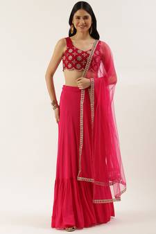 Ethnovogue Ready To Wear Pink Georgette N Chinon Lehenga Set