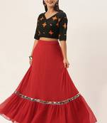 Ethnovogue Ready To Wear Black N Tomato Red Embroidered Lehenga Set