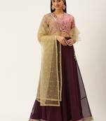 Ethnovogue Ready To Wear Wine Viscose Embroidered Pink Lehenga Set